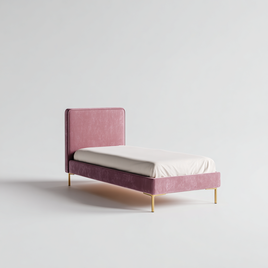 Letto singolo - velluto rosa - 200x100x95 cm - gambe dorate - design moderno minimalista-Comfyify