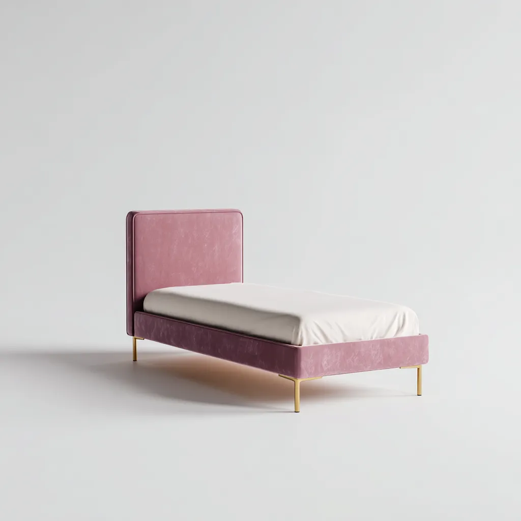 Letto singolo - velluto rosa - 200x100x95 cm - gambe dorate - design moderno minimalista-Comfyify