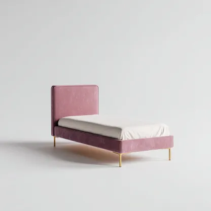Letto singolo - velluto rosa - 200x100x95 cm - gambe dorate - design moderno minimalista-Comfyify