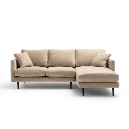 Divano angolare in tessuto vellutato 255x155x85 cm - beige - design moderno-Comfyify