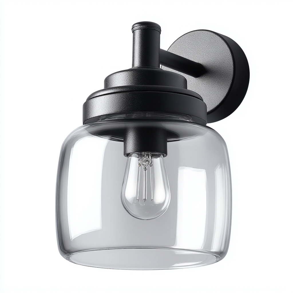 Applique da parete in vetro e metallo nero 17x20x28 cm - trasparente-nero - design moderno-industriale-Comfyify