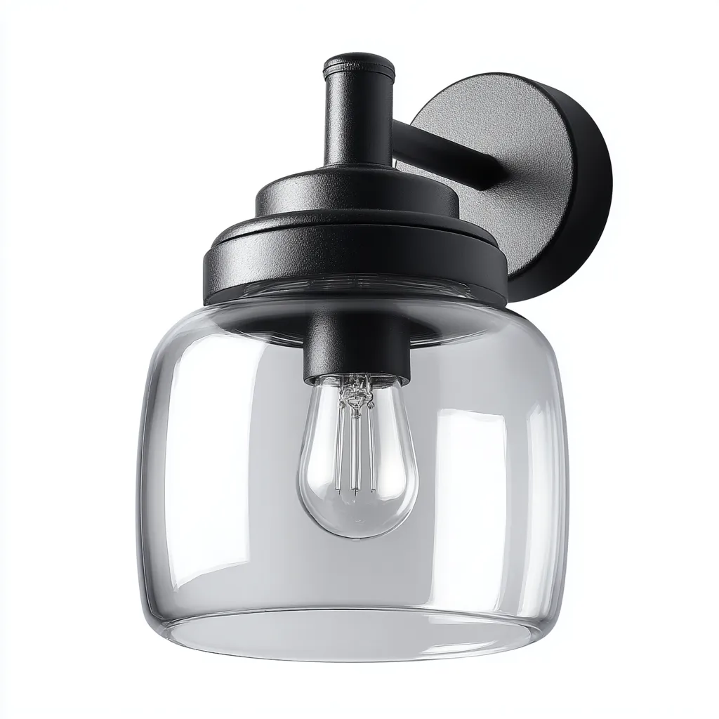 Applique da parete in vetro e metallo nero 17x20x28 cm - trasparente-nero - design moderno-industriale-Comfyify