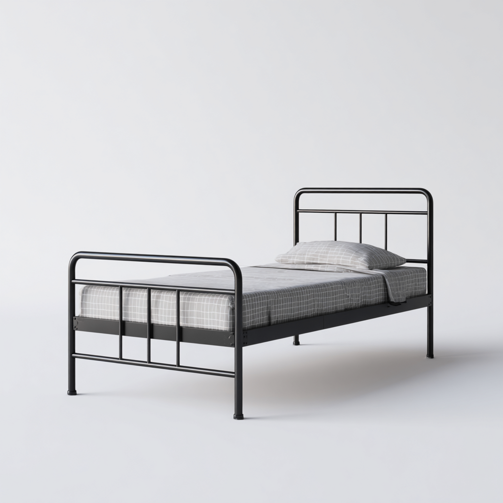 Letto singolo in metallo 200x100x95 cm - nero - struttura semplice con testiera e pediera - stile moderno minimalista-Comfyify