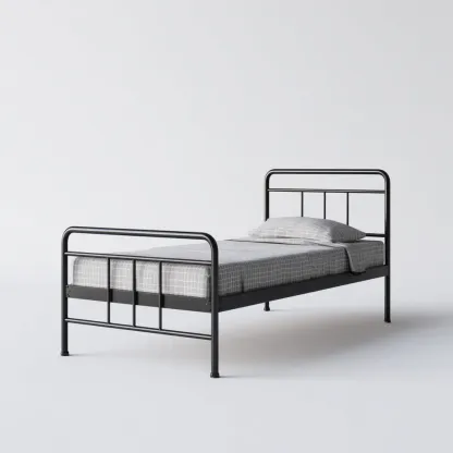 Letto singolo in metallo 200x100x95 cm - nero - struttura semplice con testiera e pediera - stile moderno minimalista-Comfyify