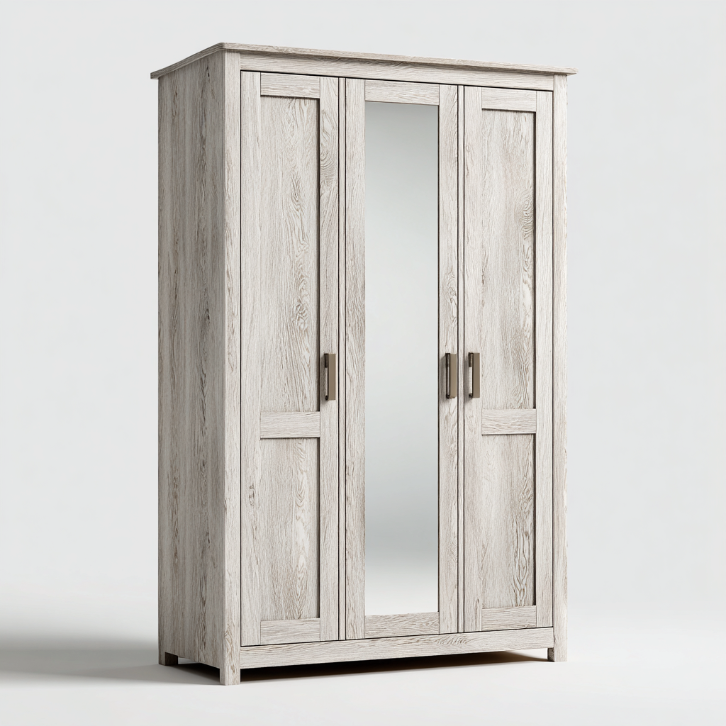 Armadio guardaroba in legno MDF 160x60x210 cm - rovere chiaro con specchio - design classico moderno-Comfyify