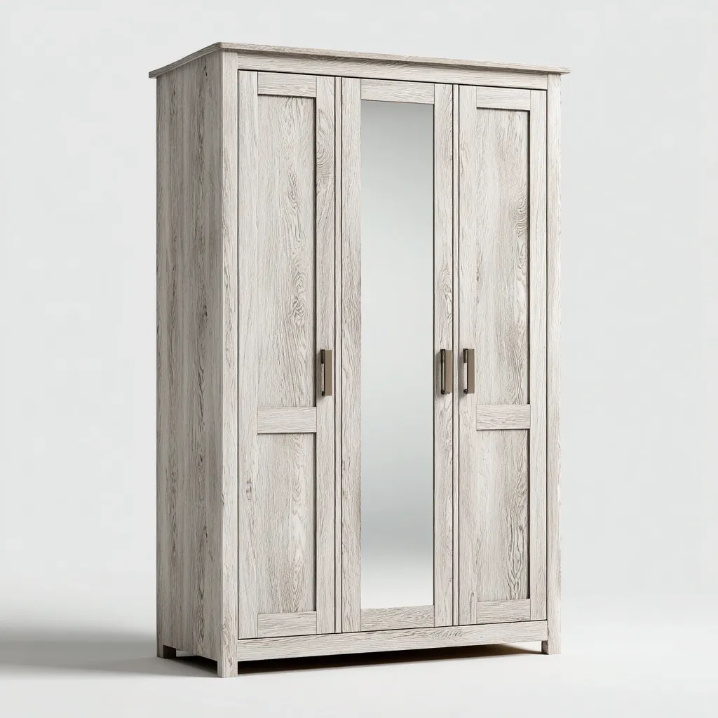 Armadio guardaroba in legno MDF 160x60x210 cm - rovere chiaro con specchio - design classico moderno-Comfyify