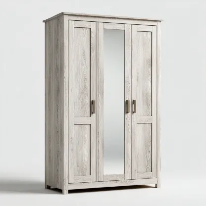 Armadio guardaroba in legno MDF 160x60x210 cm - rovere chiaro con specchio - design classico moderno-Comfyify