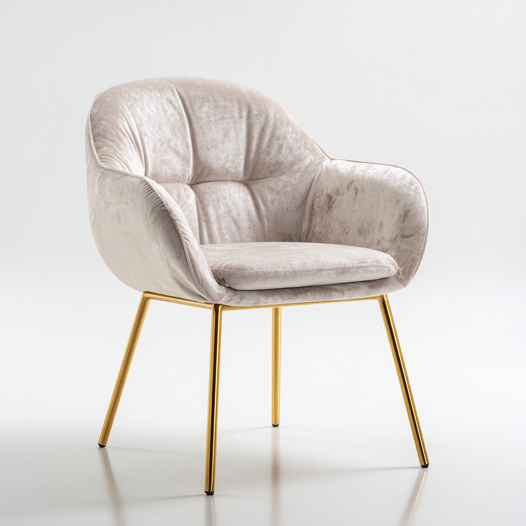 Poltrona da pranzo velluto beige 60x60x82 cm - gambe dorate - design moderno-Comfyify