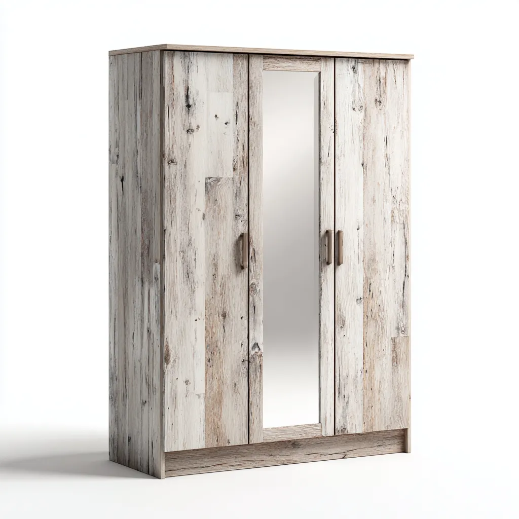 Armadio a 3 ante con specchio - legno truciolare effetto rovere sbiancato - 170x55x210 cm - rovere chiaro - design rustico-Comfyify