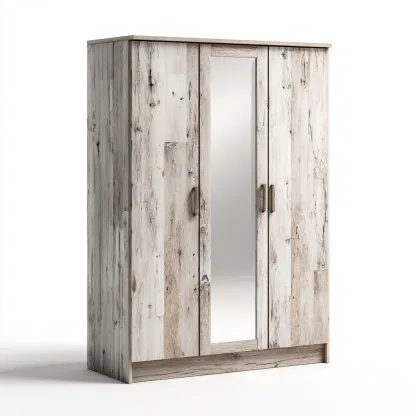 Armadio a 3 ante con specchio - legno truciolare effetto rovere sbiancato - 170x55x210 cm - rovere chiaro - design rustico-Comfyify