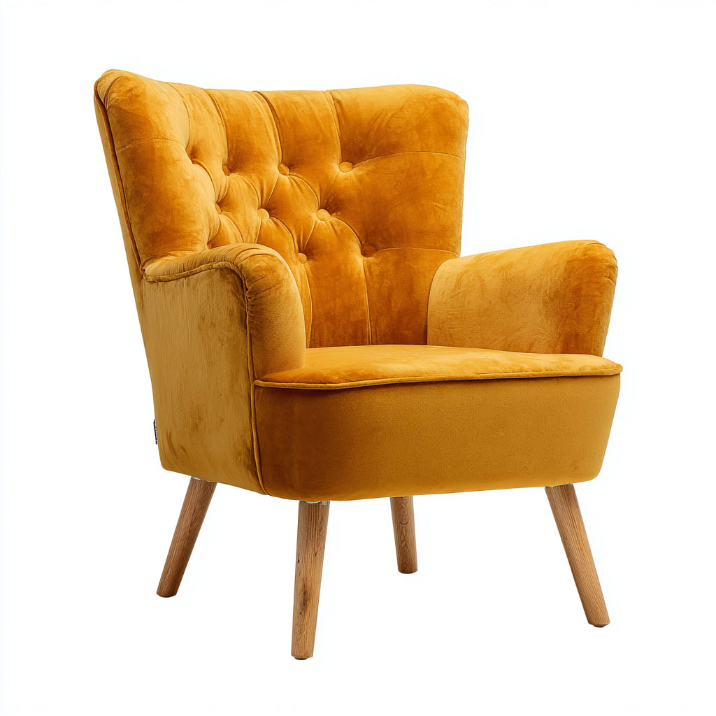 Poltrona in velluto con gambe in legno 78x80x95 cm - giallo senape - stile scandinavo-Comfyify