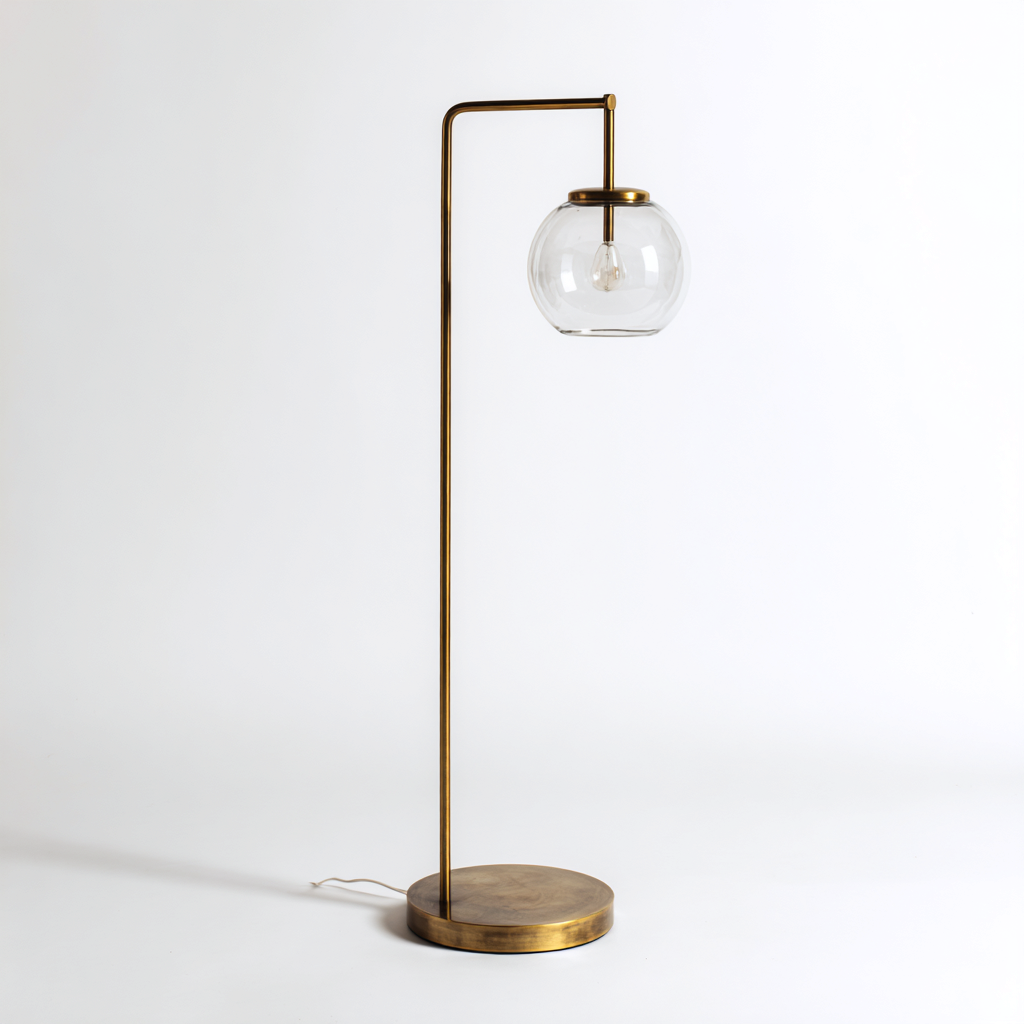 Lampada da terra in vetro e metallo dorato 38x30x150 cm - trasparente-oro - design moderno-elegante-Comfyify