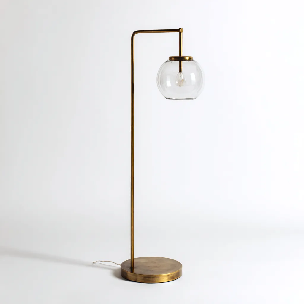 Lampada da terra in vetro e metallo dorato 38x30x150 cm - trasparente-oro - design moderno-elegante-Comfyify