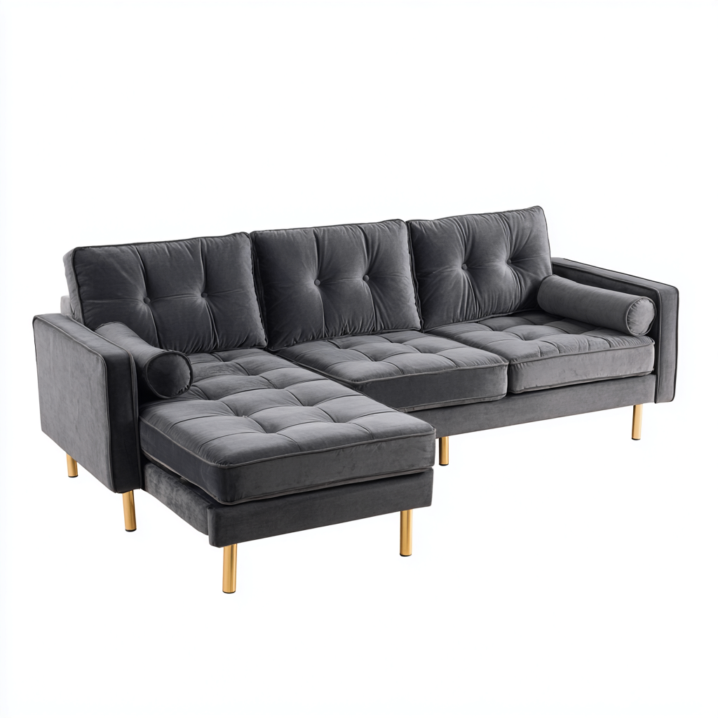 Divano angolare in velluto 280x180x85 cm - grigio - stile moderno-Comfyify