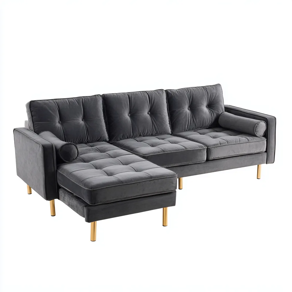 Divano angolare in velluto 280x180x85 cm - grigio - stile moderno-Comfyify