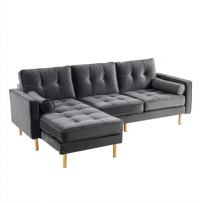 Divano angolare in velluto 280x180x85 cm - grigio - stile moderno-Comfyify