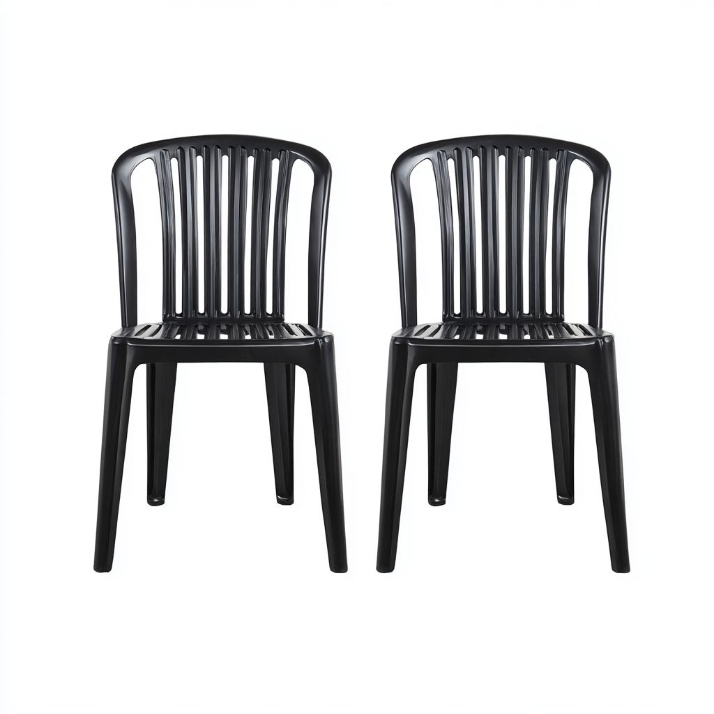 Set di 2 sedie da giardino in plastica 44x48x87 cm - nere - design classico impilabile-Comfyify