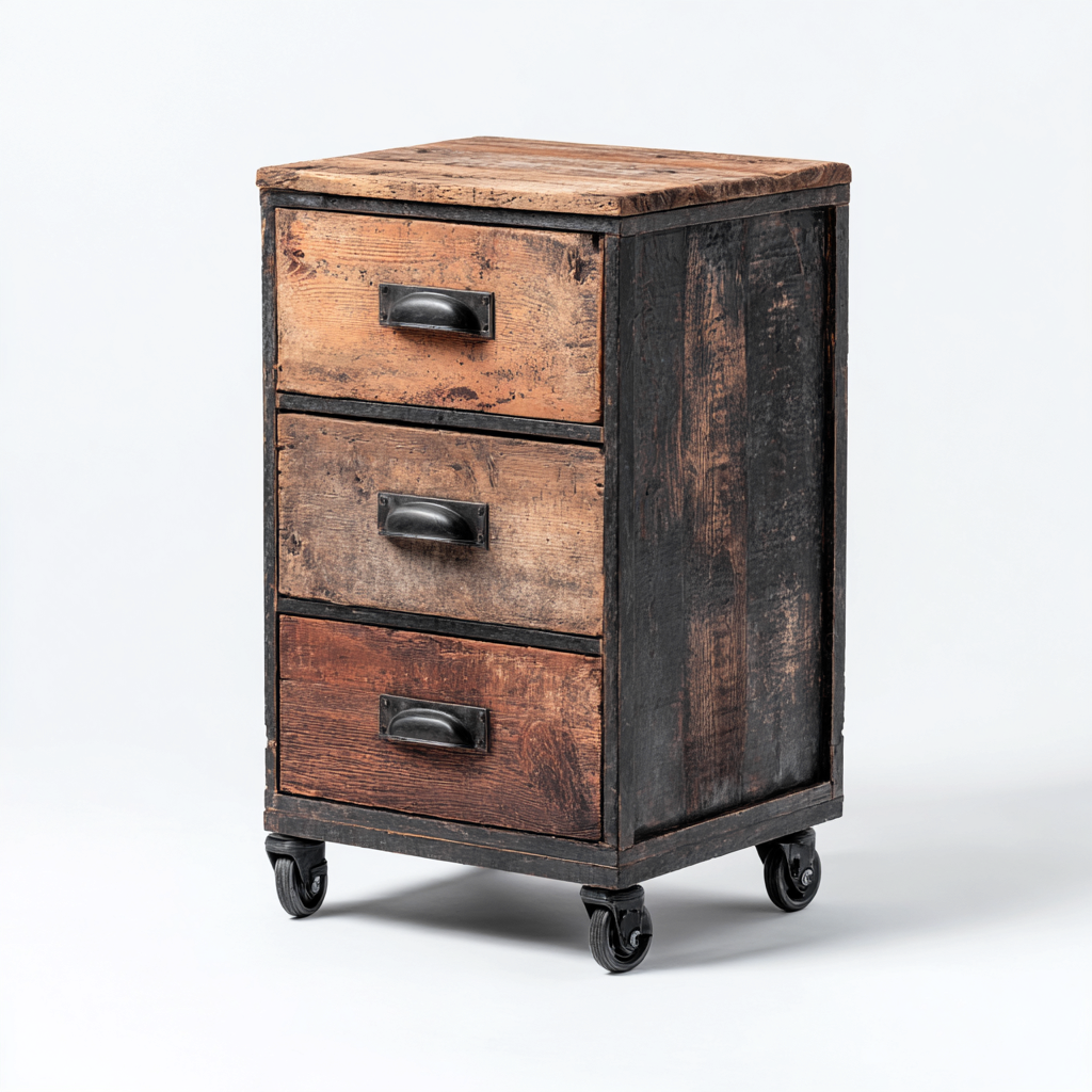 Mobile da ufficio legno 45x40x75 cm - marrone - con ruote - stile industriale-Comfyify