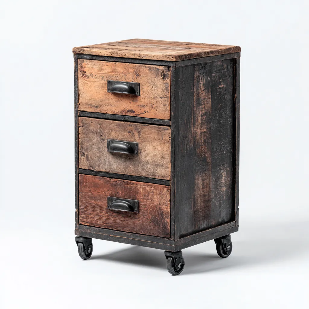 Mobile da ufficio legno 45x40x75 cm - marrone - con ruote - stile industriale-Comfyify