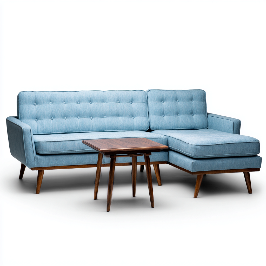 Divano angolare in tessuto 250x155x85 cm - azzurro - stile vintage moderno-Comfyify