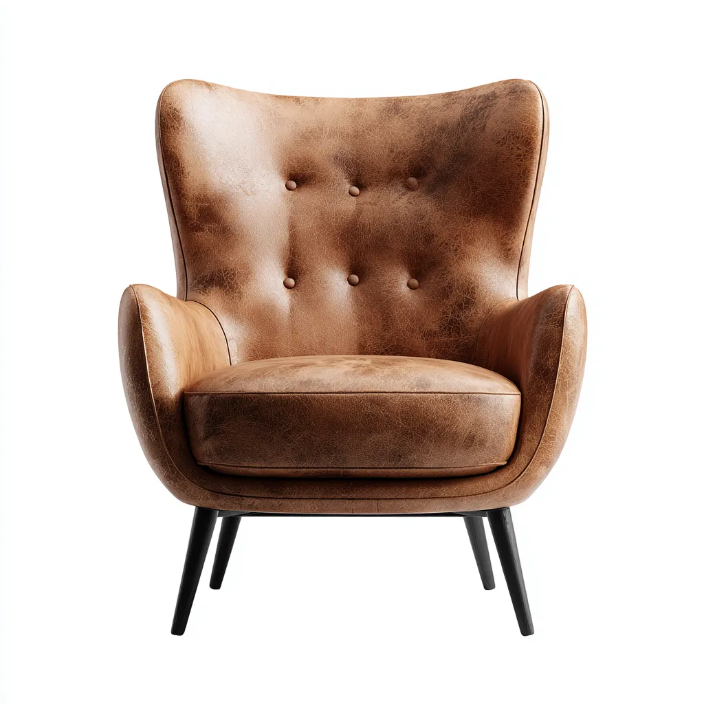 Poltrona in pelle marrone 86x83x97 cm - gambe nere in legno - design moderno scandinavo-Comfyify