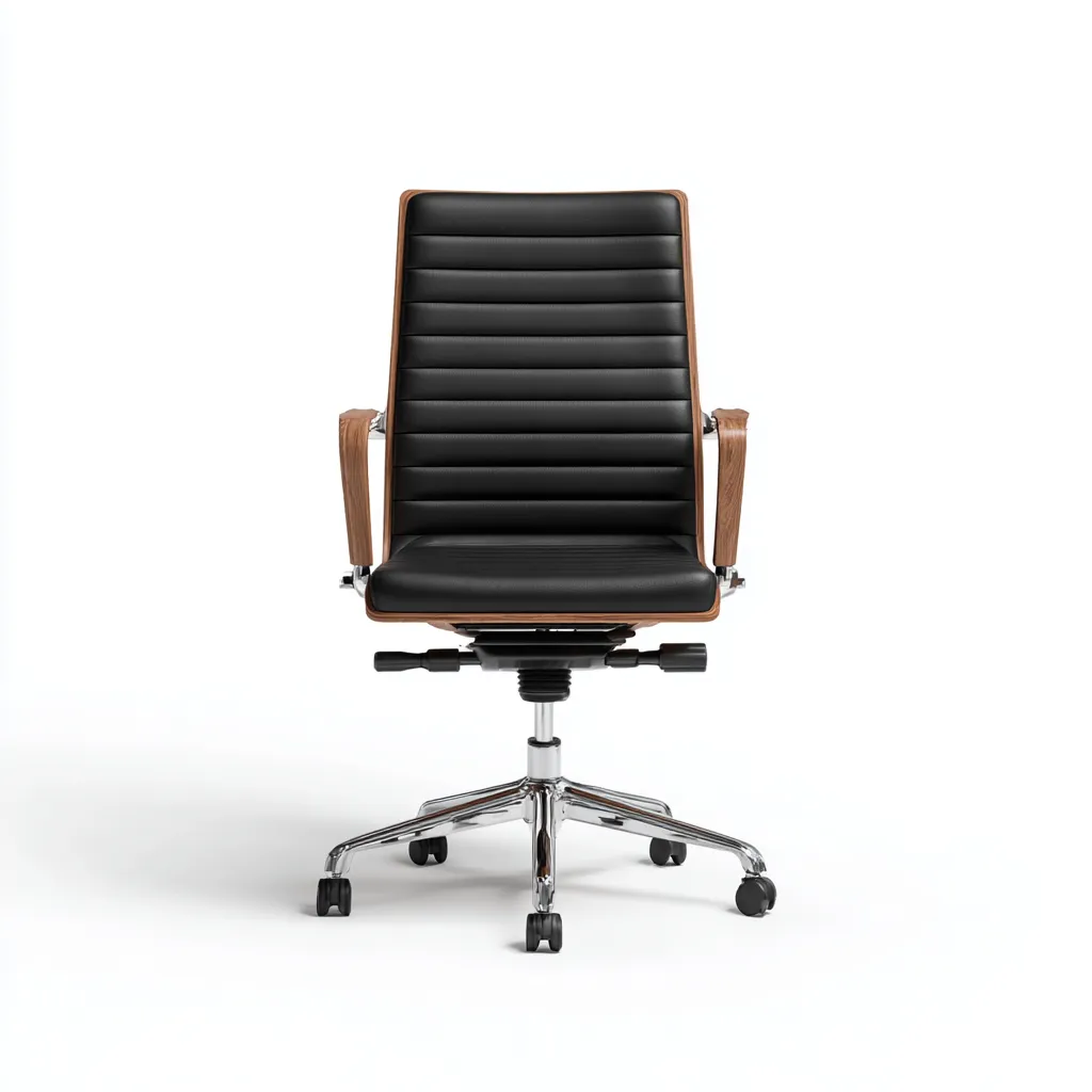 Sedia da ufficio in ecopelle e legno con ruote - 68x68x115 cm - nero-noce - design ergonomico-Comfyify