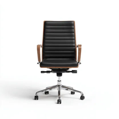 Sedia da ufficio in ecopelle e legno con ruote - 68x68x115 cm - nero-noce - design ergonomico-Comfyify