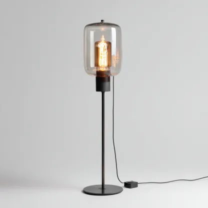 Lampada da terra in metallo e vetro 28x28x140 cm - nero-trasparente - design moderno-Comfyify