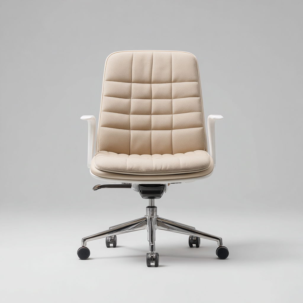 Sedia da ufficio in tessuto - beige - base in metallo cromato - design ergonomico moderno-Comfyify