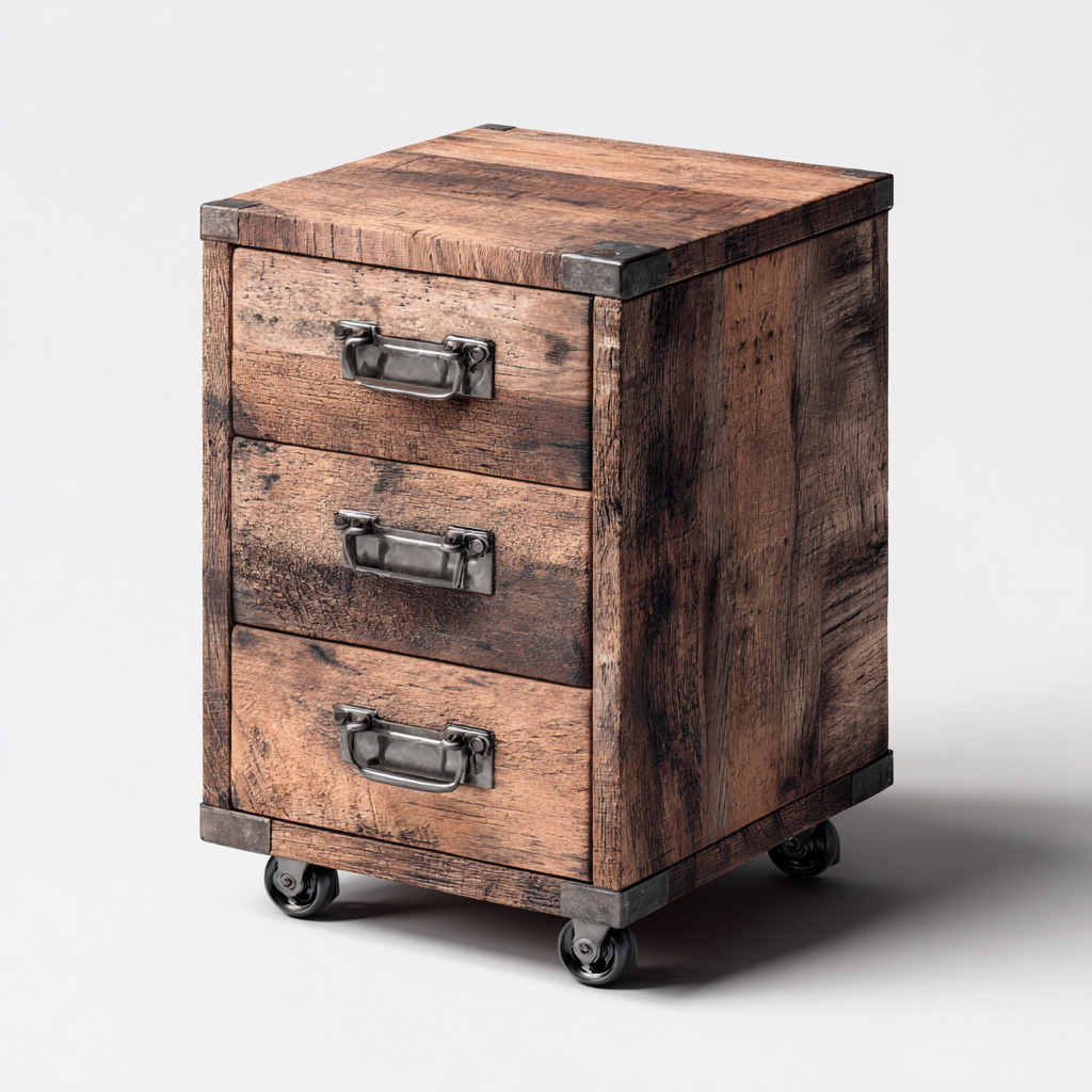 Armadio da ufficio in legno massello con ruote 40x40x80 cm - legno rustico - stile industriale-Comfyify