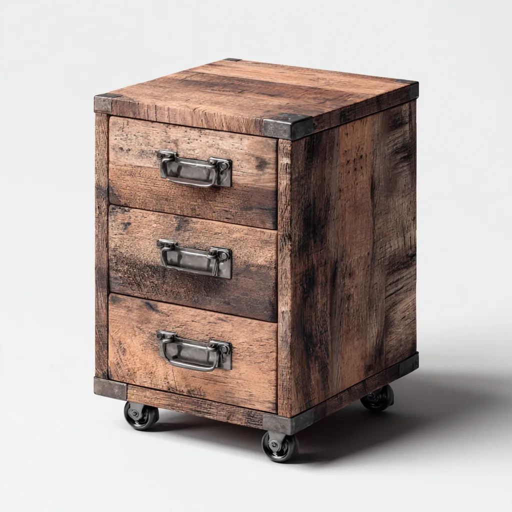 Armadio da ufficio in legno massello con ruote 40x40x80 cm - legno rustico - stile industriale-Comfyify