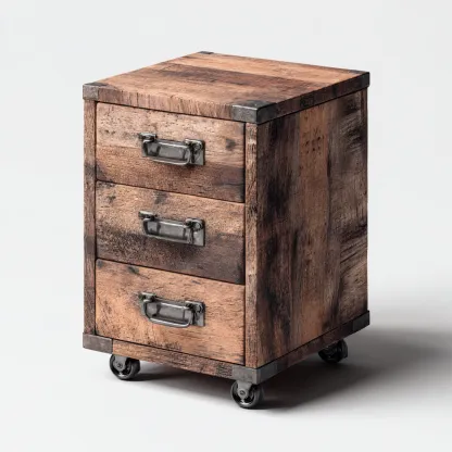 Armadio da ufficio in legno massello con ruote 40x40x80 cm - legno rustico - stile industriale-Comfyify