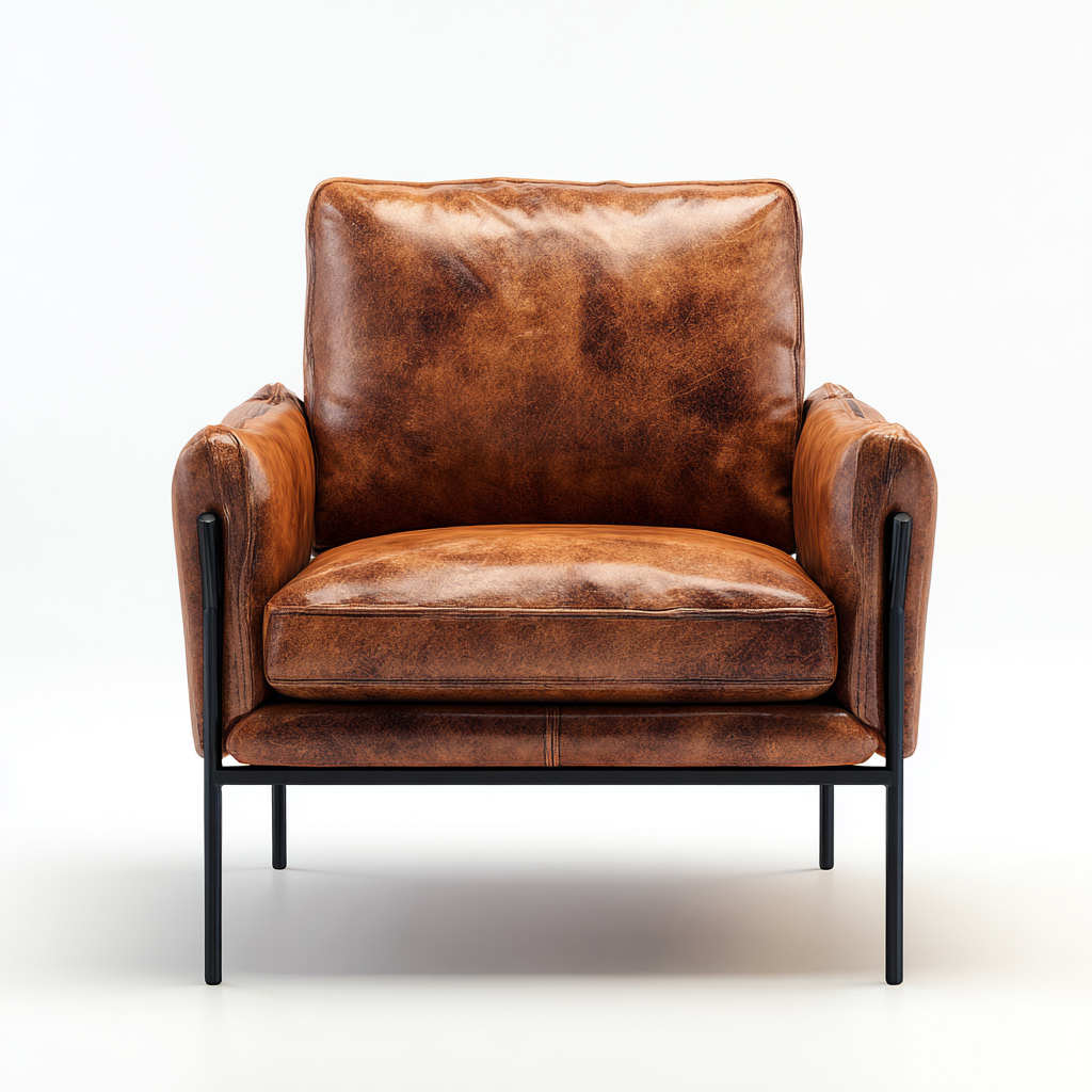 Poltrona in pelle con struttura in metallo 82x85x90 cm - marrone - stile industriale moderno-Comfyify