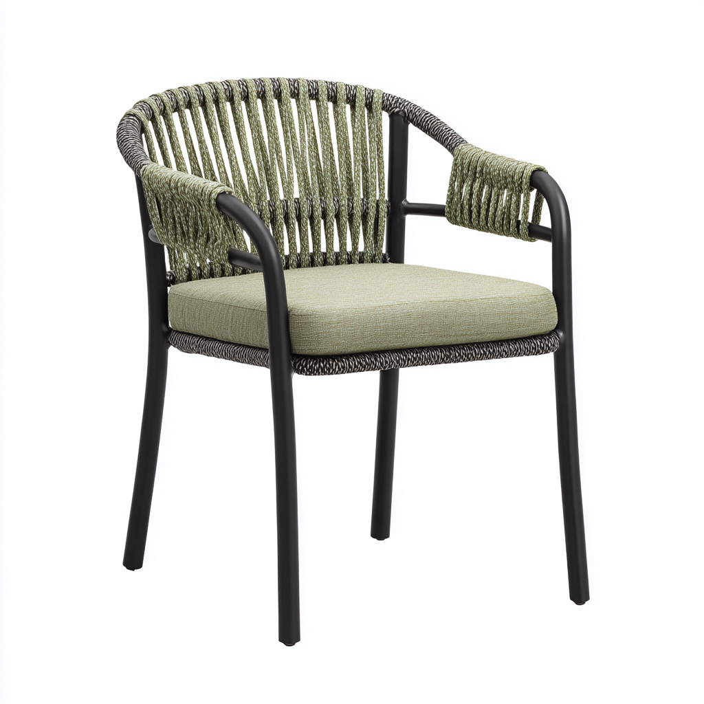 Poltrona da esterno in metallo e corda 60x57x82 cm - verde oliva - design moderno-Comfyify