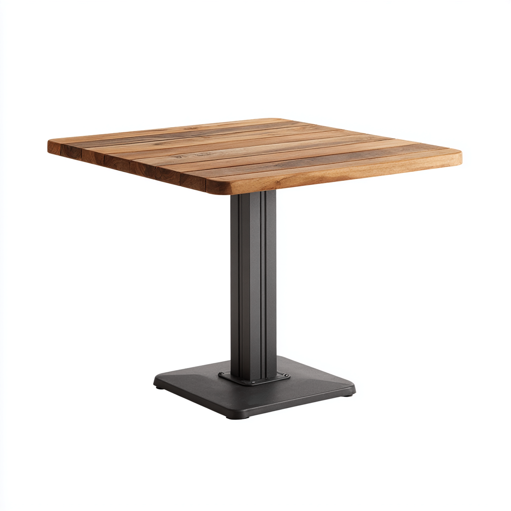 Tavolo da giardino quadrato in legno di teak e metallo 70x70x75 cm - marrone naturale-nero - design moderno - per esterni-Comfyify