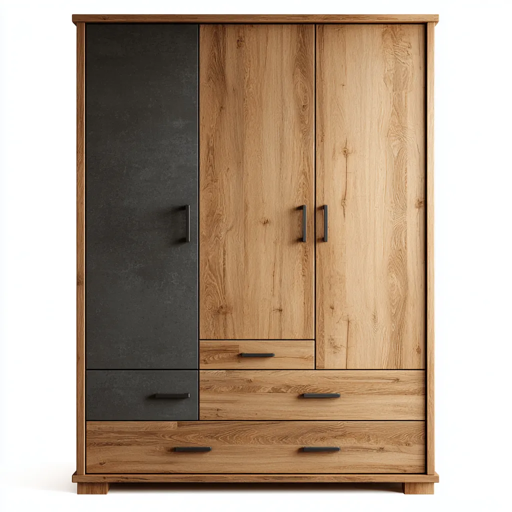 Armadio in legno 140x60x200 cm - marrone-grigio - stile moderno-Comfyify