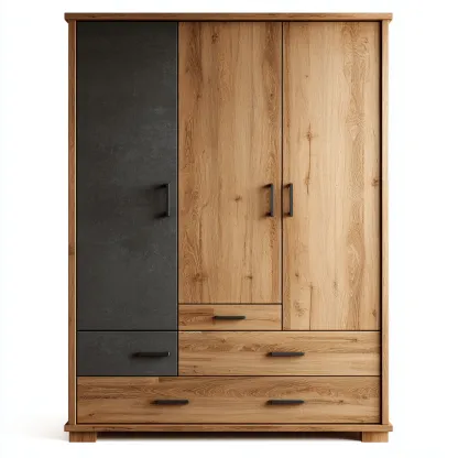 Armadio in legno 140x60x200 cm - marrone-grigio - stile moderno-Comfyify