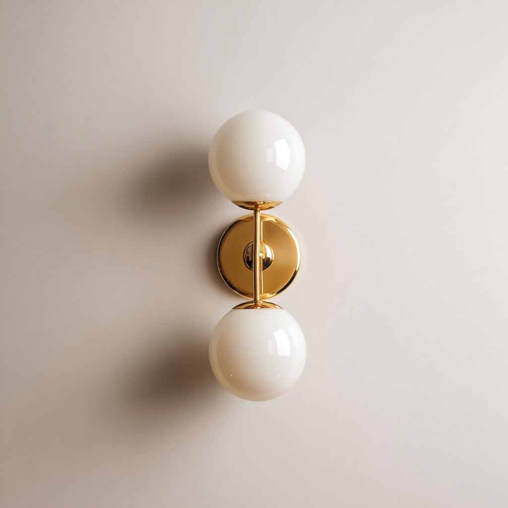 Applique da parete a doppia luce in vetro e metallo dorato 15x20x40 cm - bianco-oro - design moderno-elegante-Comfyify