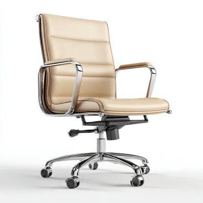 Sedia da ufficio in ecopelle con ruote - 65x65x100 cm - beige - design moderno-Comfyify