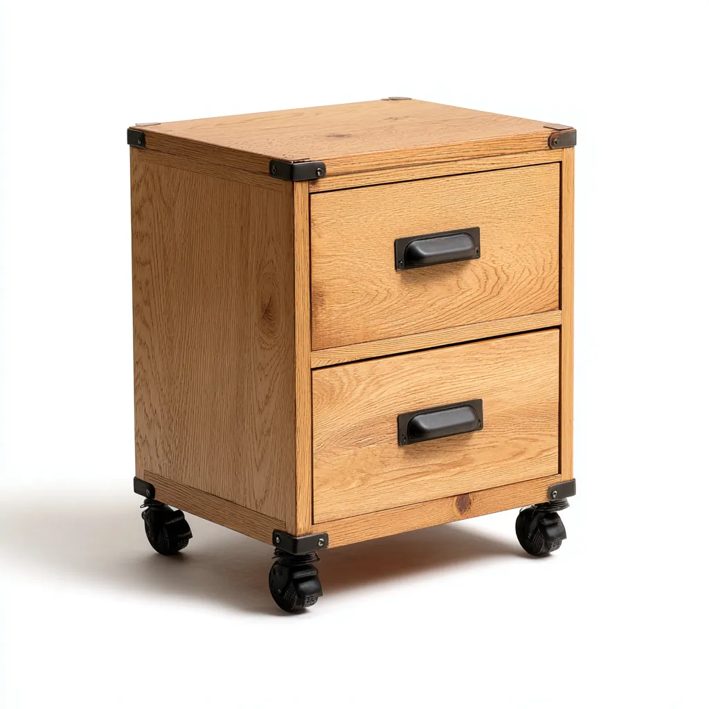 Armadio per ufficio in legno massello 45x40x60 cm - rovere naturale-nero - con ruote - design industriale-Comfyify