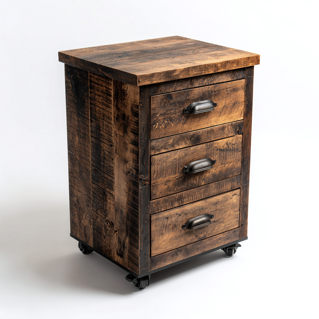 Armadio da ufficio in legno con ruote 45x45x80 cm - legno scuro - stile industriale-Comfyify