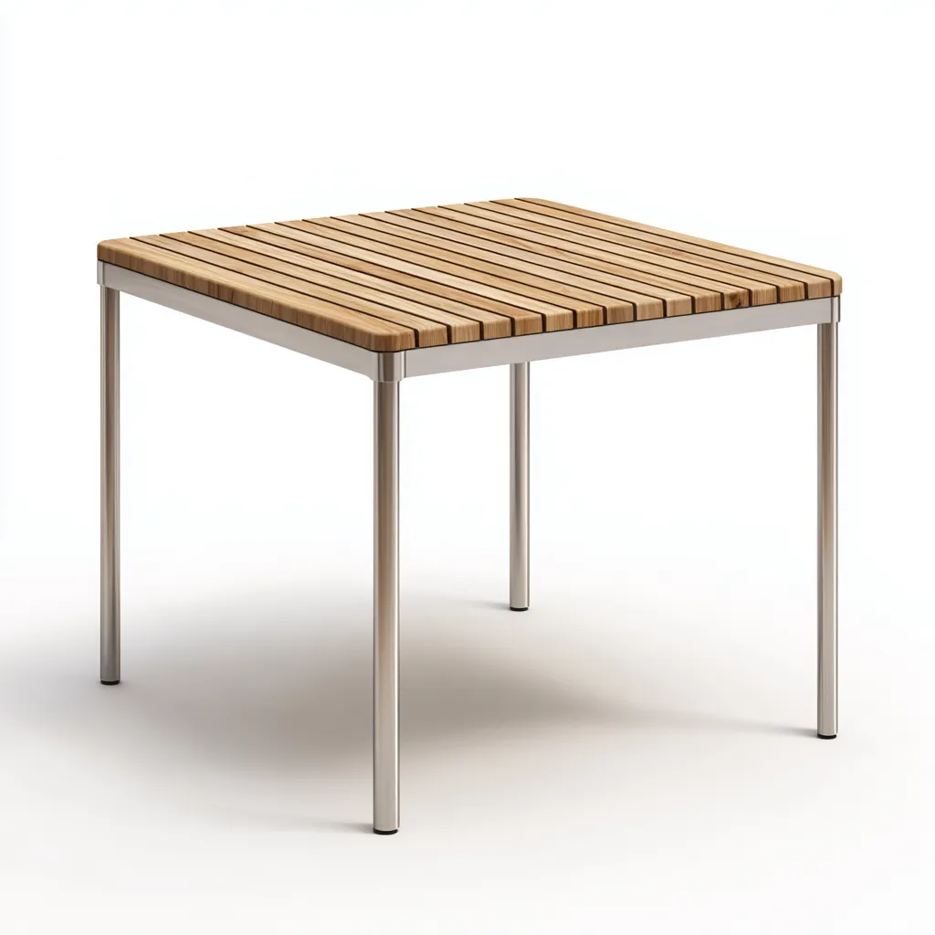 Tavolo da giardino quadrato con piano in doghe di teak e struttura in alluminio 90x90x75 cm - marrone-argento - stile moderno resistente-Comfyify