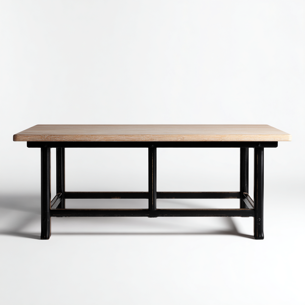 Tavolo da giardino rettangolare in legno e metallo 150x80x75 cm - marrone-nero - design industriale moderno-Comfyify