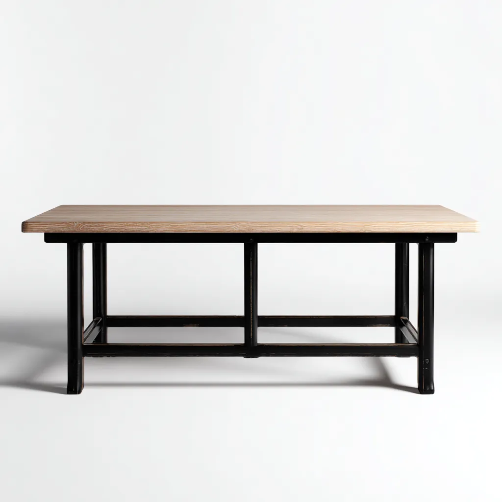 Tavolo da giardino rettangolare in legno e metallo 150x80x75 cm - marrone-nero - design industriale moderno-Comfyify