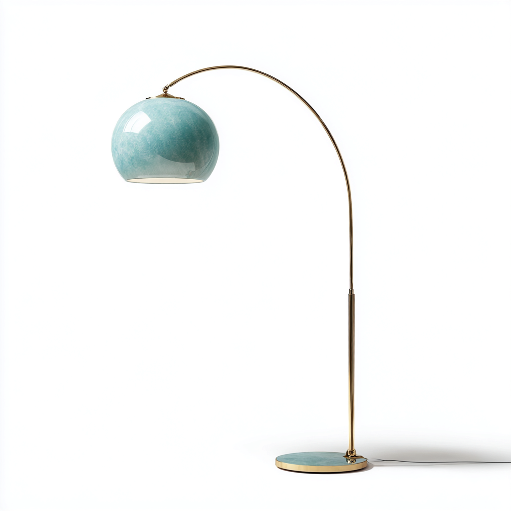 Lampada da terra metallo e vetro - 35x35x165 cm - ottone-azzurro - design moderno-Comfyify