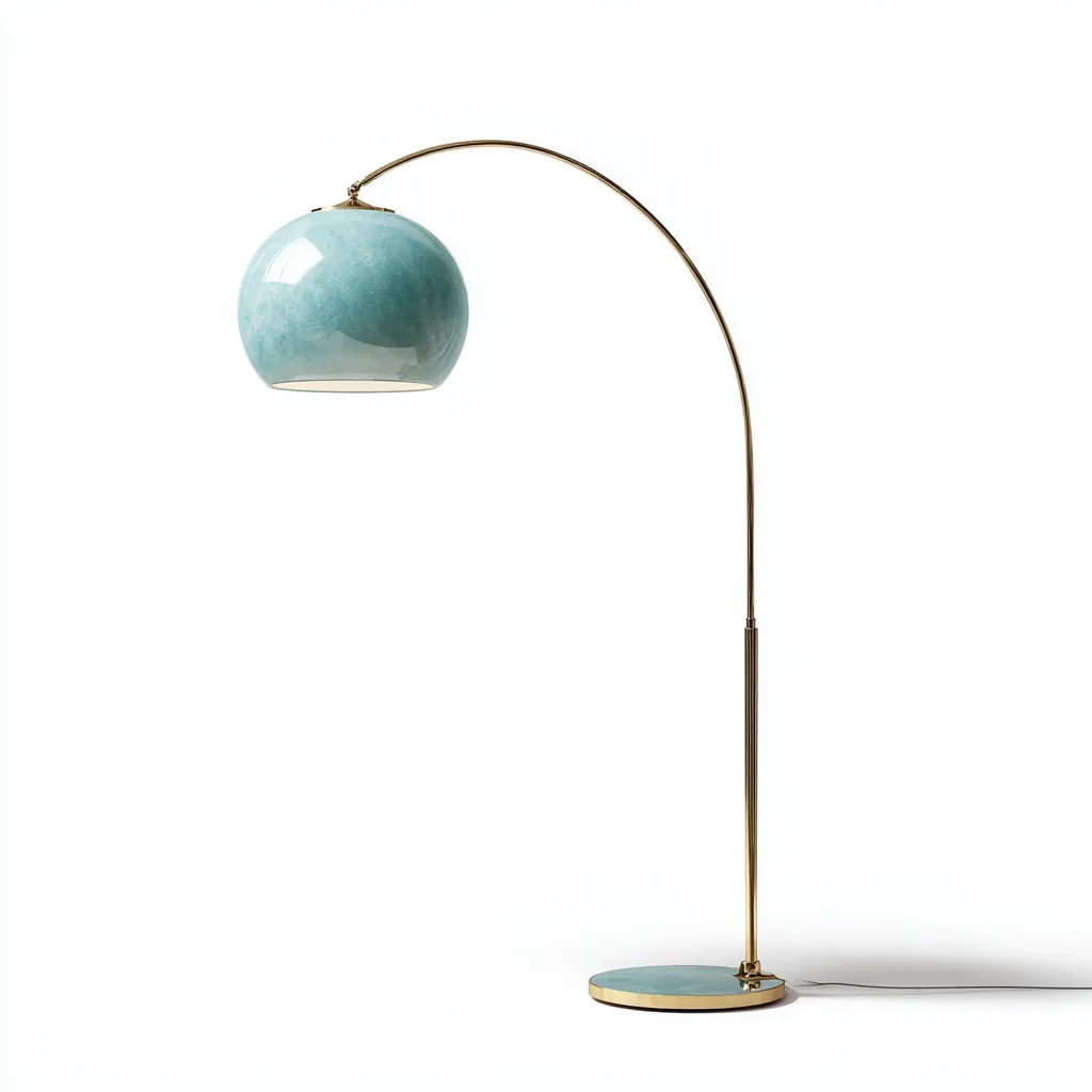 Lampada da terra metallo e vetro - 35x35x165 cm - ottone-azzurro - design moderno-Comfyify