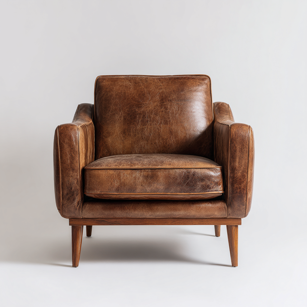 Poltrona in pelle 90x80x85 cm - marrone - stile retrò con gambe in legno-Comfyify