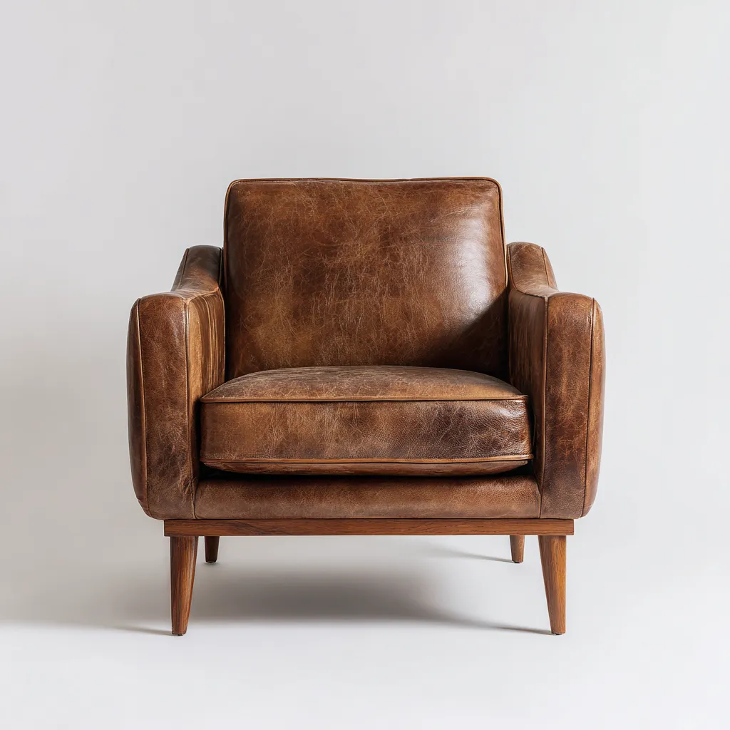 Poltrona in pelle 90x80x85 cm - marrone - stile retrò con gambe in legno-Comfyify