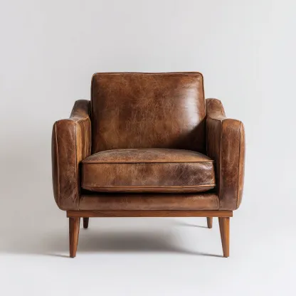 Poltrona in pelle 90x80x85 cm - marrone - stile retrò con gambe in legno-Comfyify