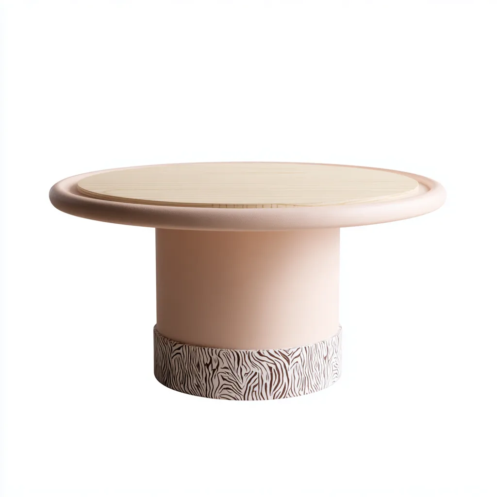 Tavolo da giardino rotondo in resina e legno 110x110x75 cm - beige-rosa chiaro - design moderno - per esterni-Comfyify